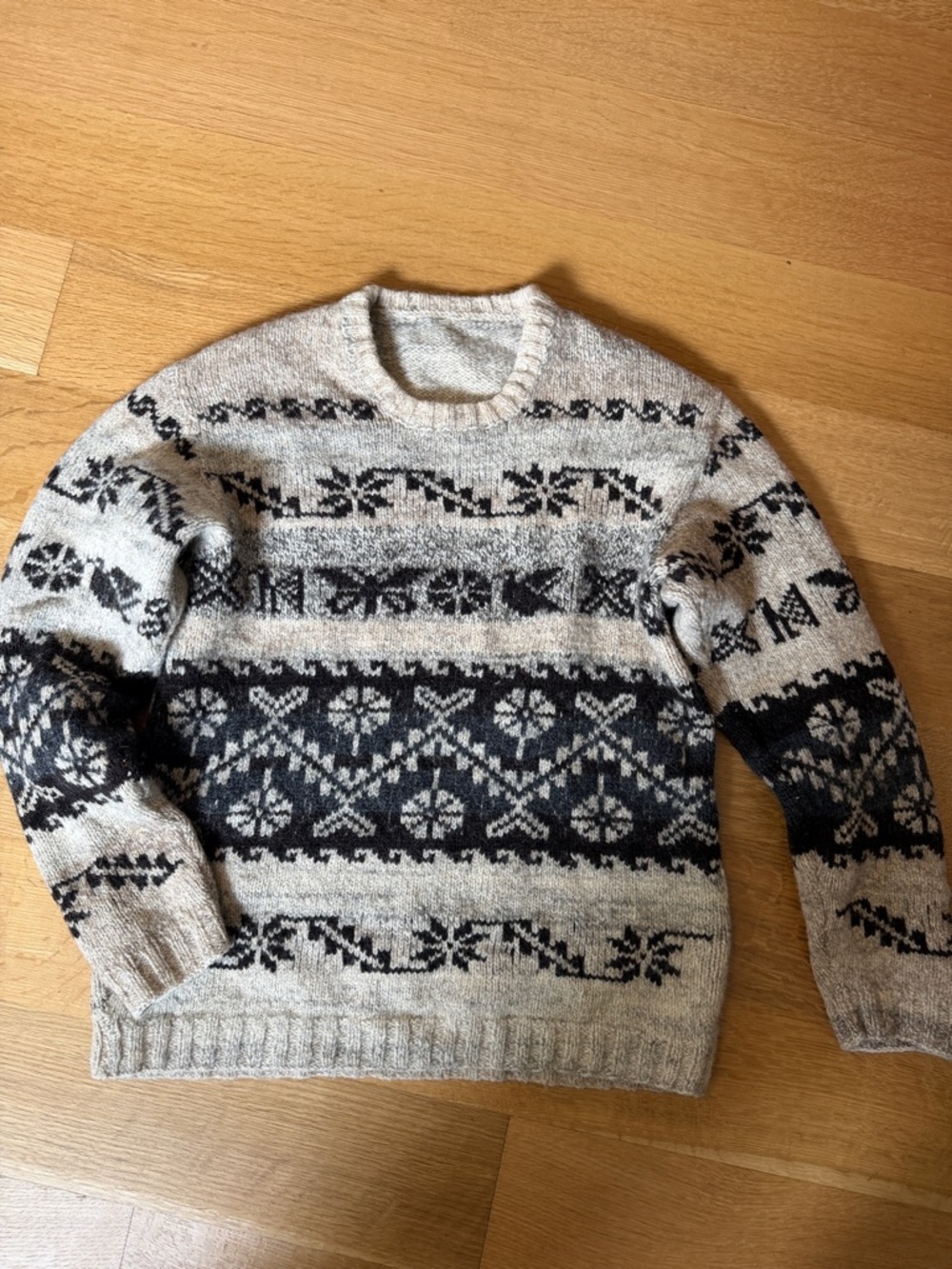 Men's Nordic Pattern Crewneck Sweater - Black & Cream